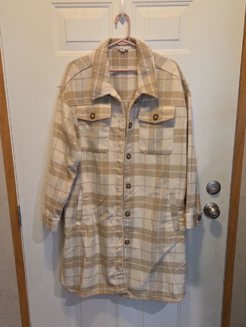 a.n.a Cream and Beige Plaid Shacket